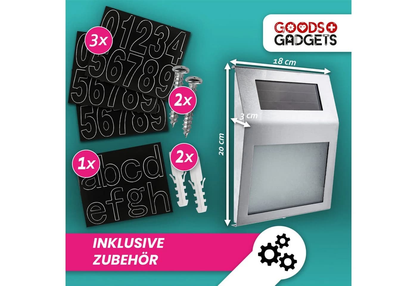 Goods+Gadgets Hausnummer Design Solar Hausnummer, LED Beleuchtung - Bild 3