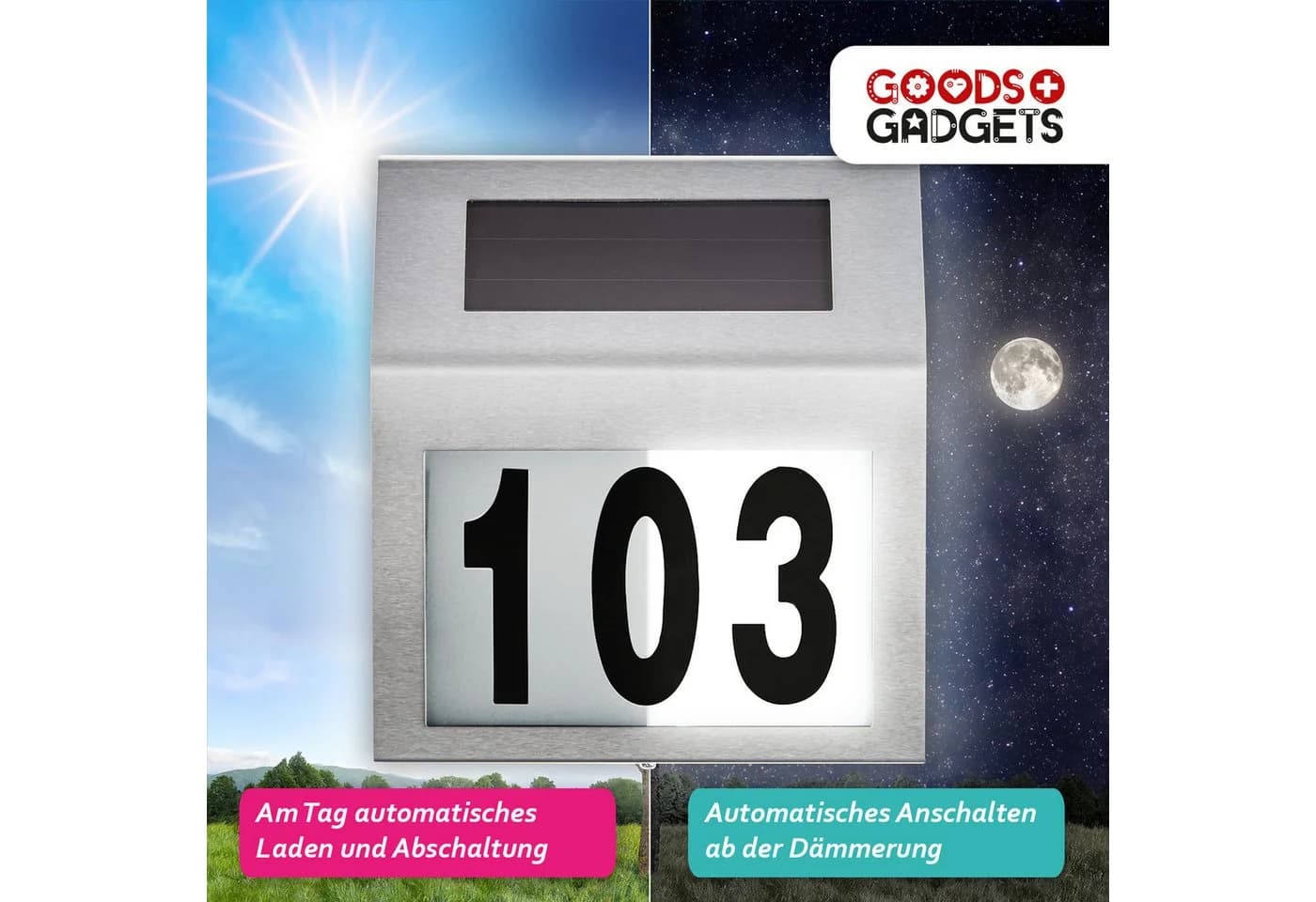 Goods+Gadgets Hausnummer Design Solar Hausnummer, LED Beleuchtung - Bild 4