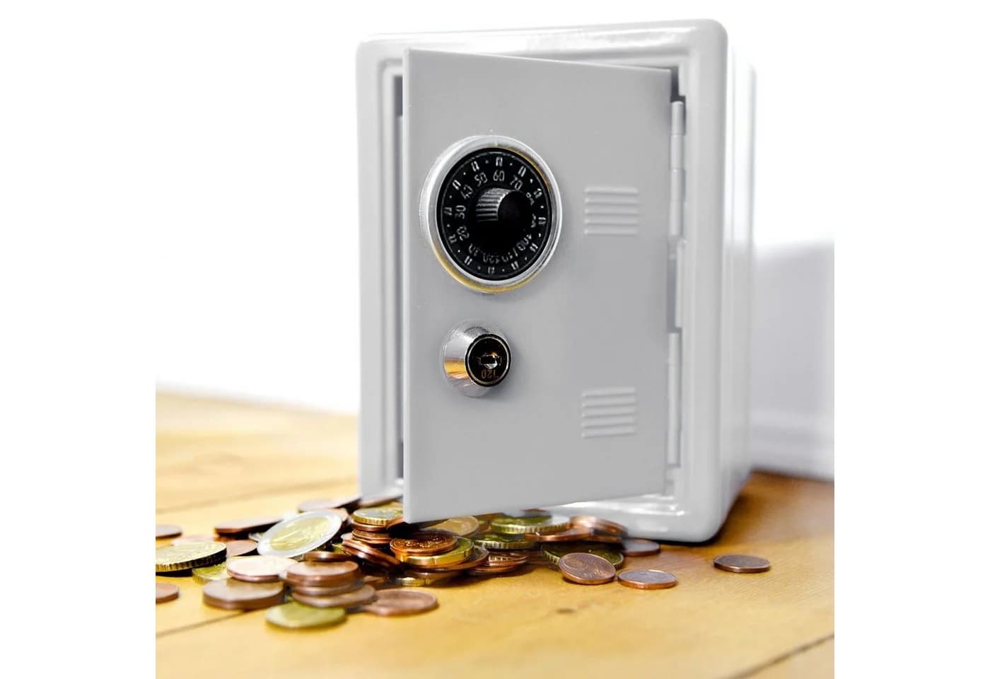 Goods+Gadgets Mini Tresor Safe mit Zahlenschloss – Silber Metall Geldkassette - Bild 4
