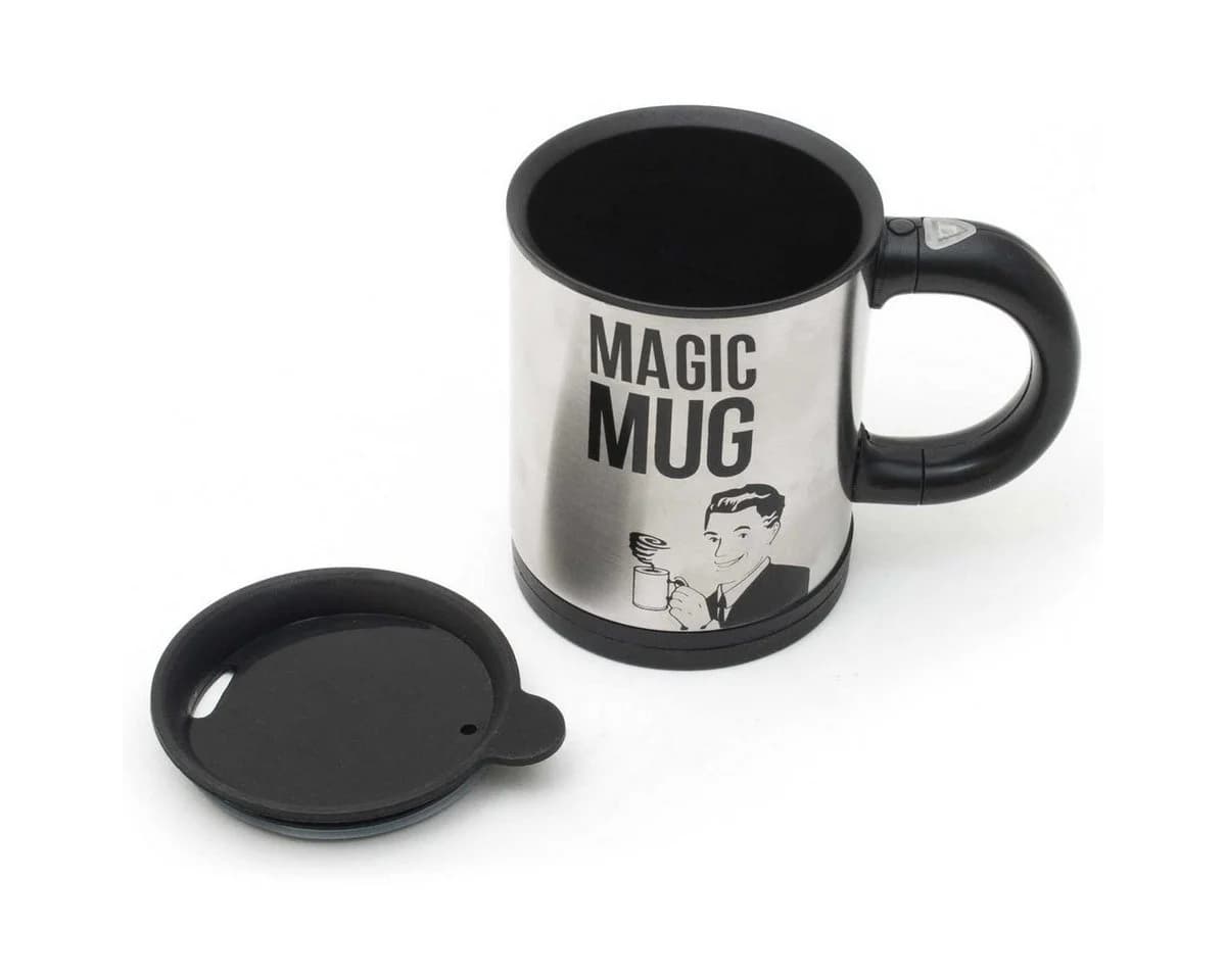 Goods+Gadgets Selbstrührende Tasse Edelstahl Schwarz/Silber