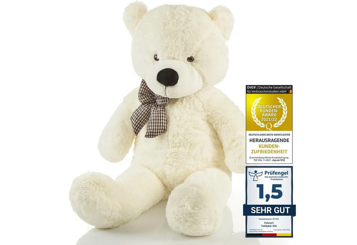 Feluna XXL Kuschelbär 120 cm Weiß Weicher Plüsch Teddy mit Schleife