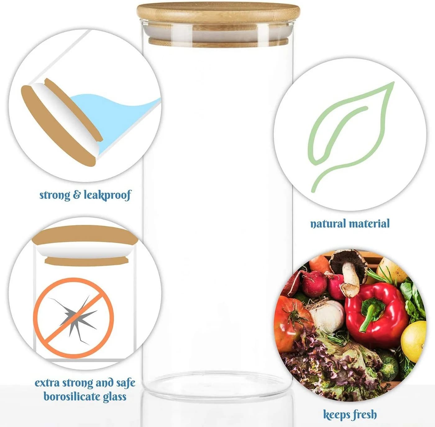 Dimono Vorratsglas mit Bambusdeckel – Borosilikatglas Aufbewahrung - Bild 3