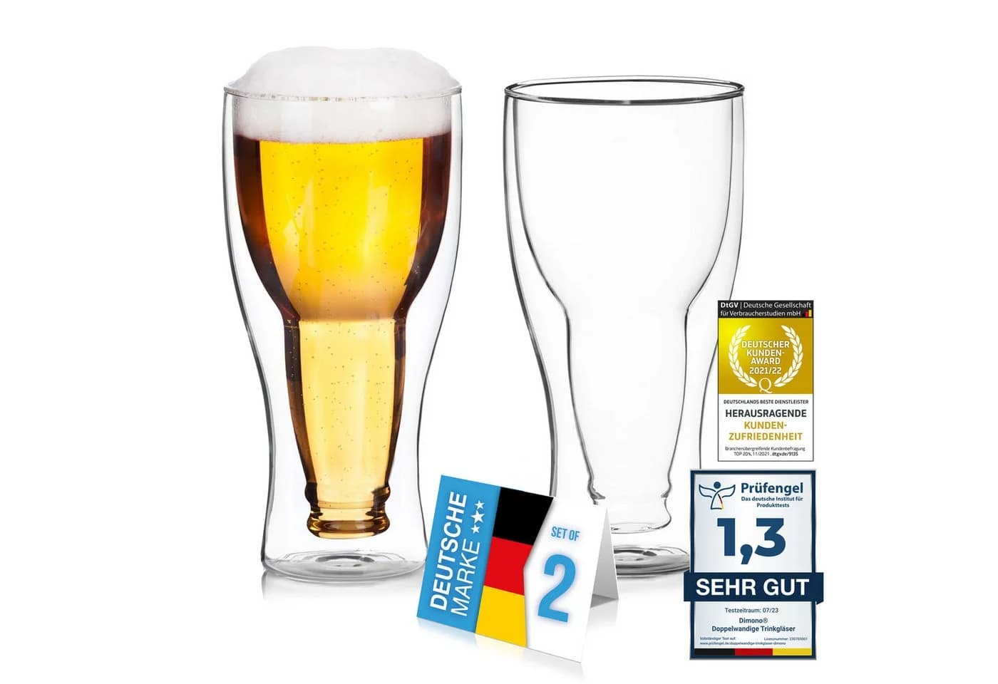 Dimono Doppelwandiges Bierglas 330ml Invertiertes Design Borosilikatglas - Bild 5