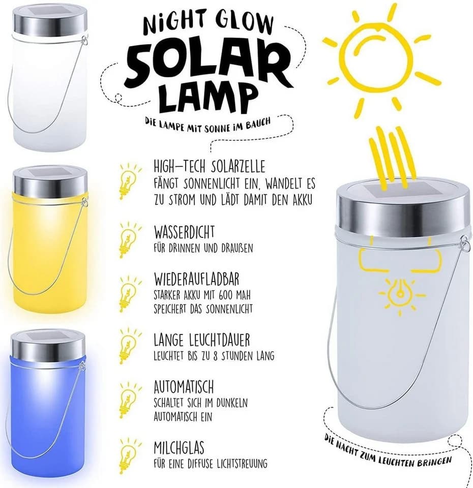 Goods+Gadgets LED Solarleuchte Einmachglas Solar Lampe Gelb