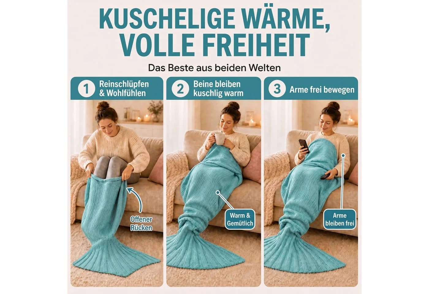 FELUNA Wohndecke Meerjungfrau Acryl Grün mit Schwanzflosse - Bild 5