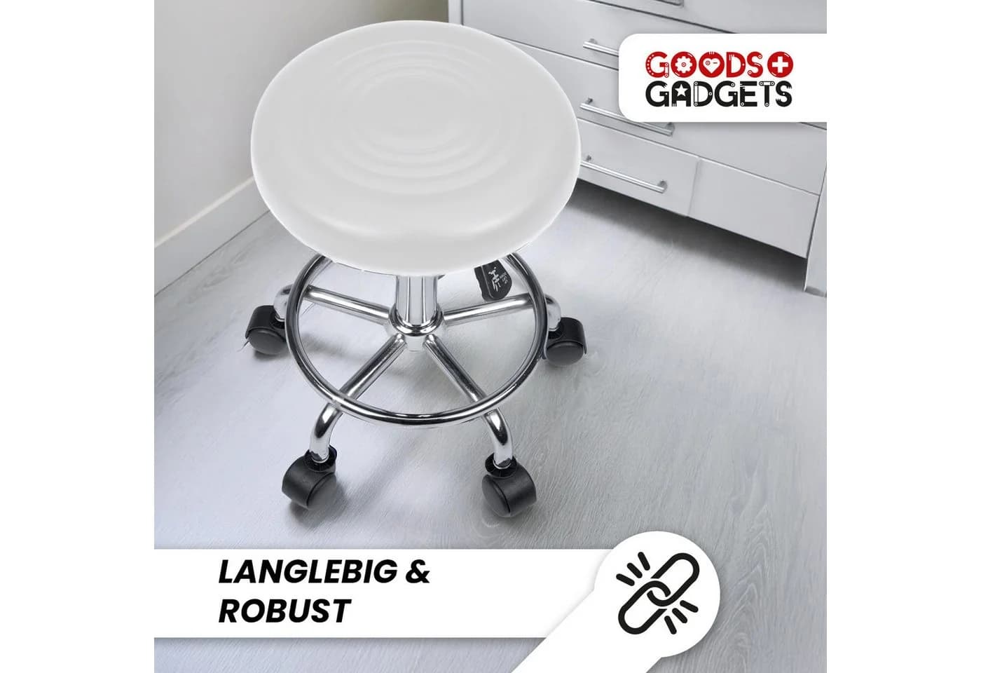 Goods+Gadgets Drehhocker Höhenverstellbar Weiß - Ergonomischer Rollhocker