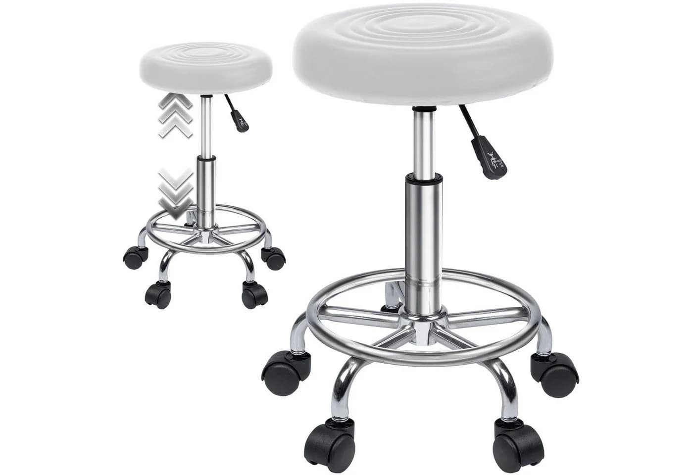 Goods+Gadgets Drehhocker Höhenverstellbar Weiß - Ergonomischer Rollhocker - Bild 2