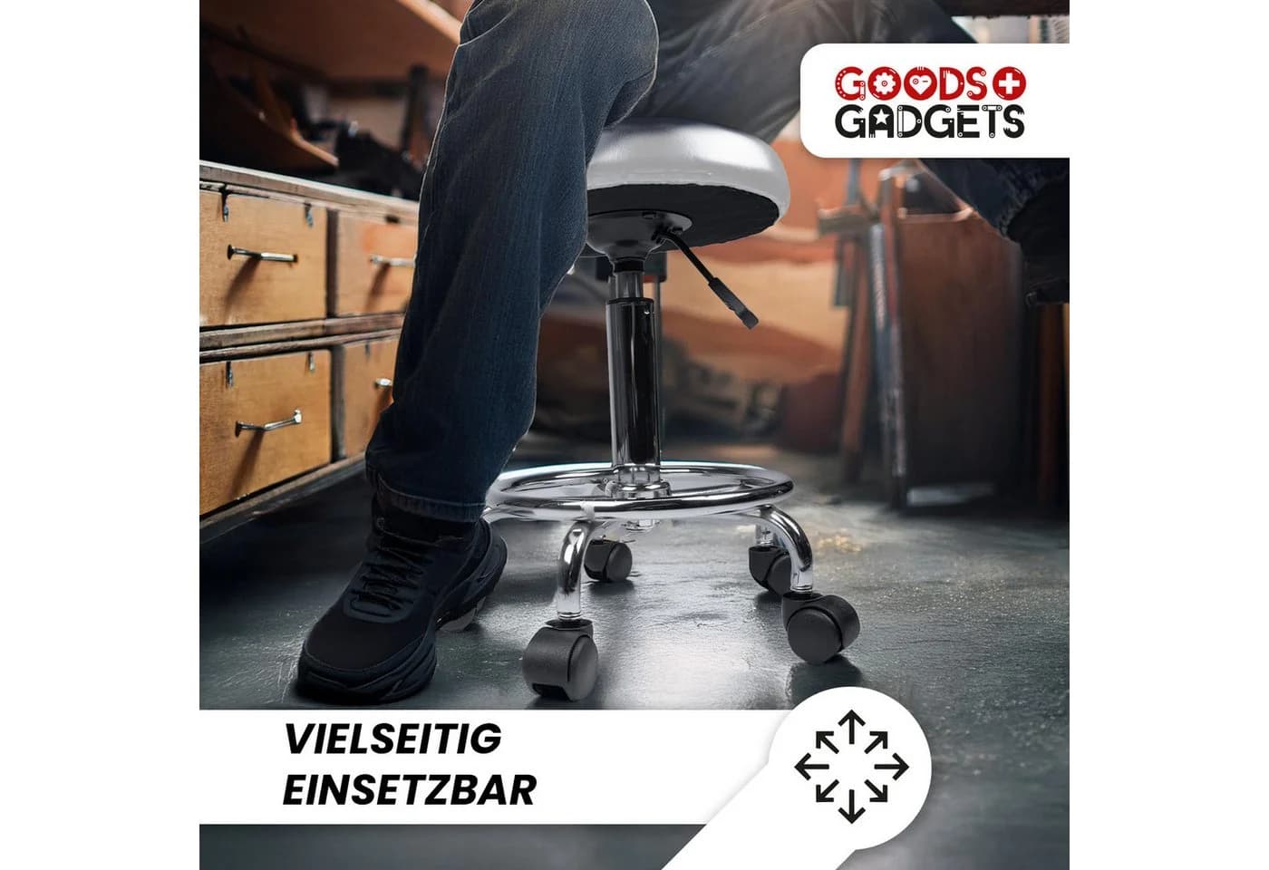 Goods+Gadgets Drehhocker Höhenverstellbar Weiß - Ergonomischer Rollhocker - Bild 5