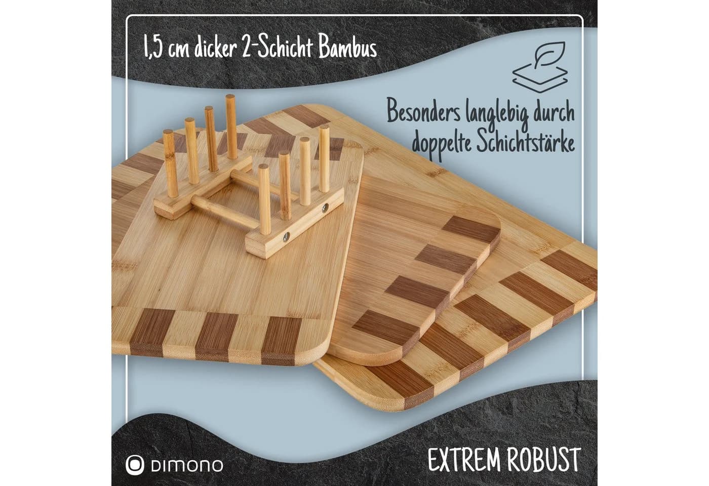 Dimono Schneidebrett 3-teiliges Set Bambus Küchenbrotzeit - Bild 3