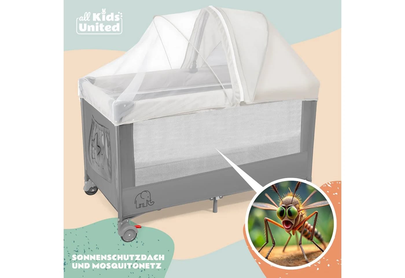 all Kids United Baby-Reisebett Tragbar mit Matratze & Wickelauflage Grau - Bild 5