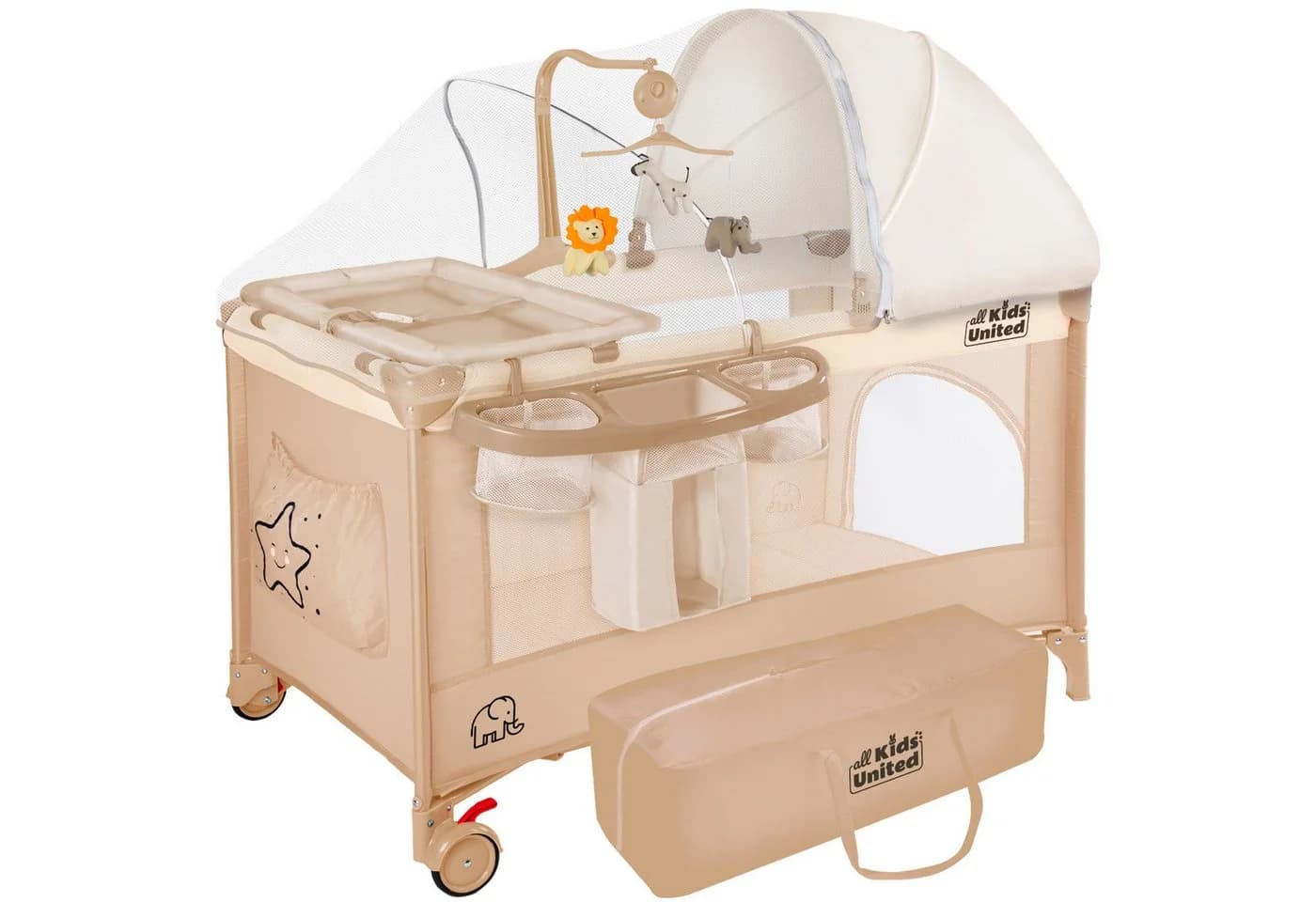 All Kids United Baby-Reisebett Tragbar mit Matratze und Musik-Mobile Beige - Bild 2