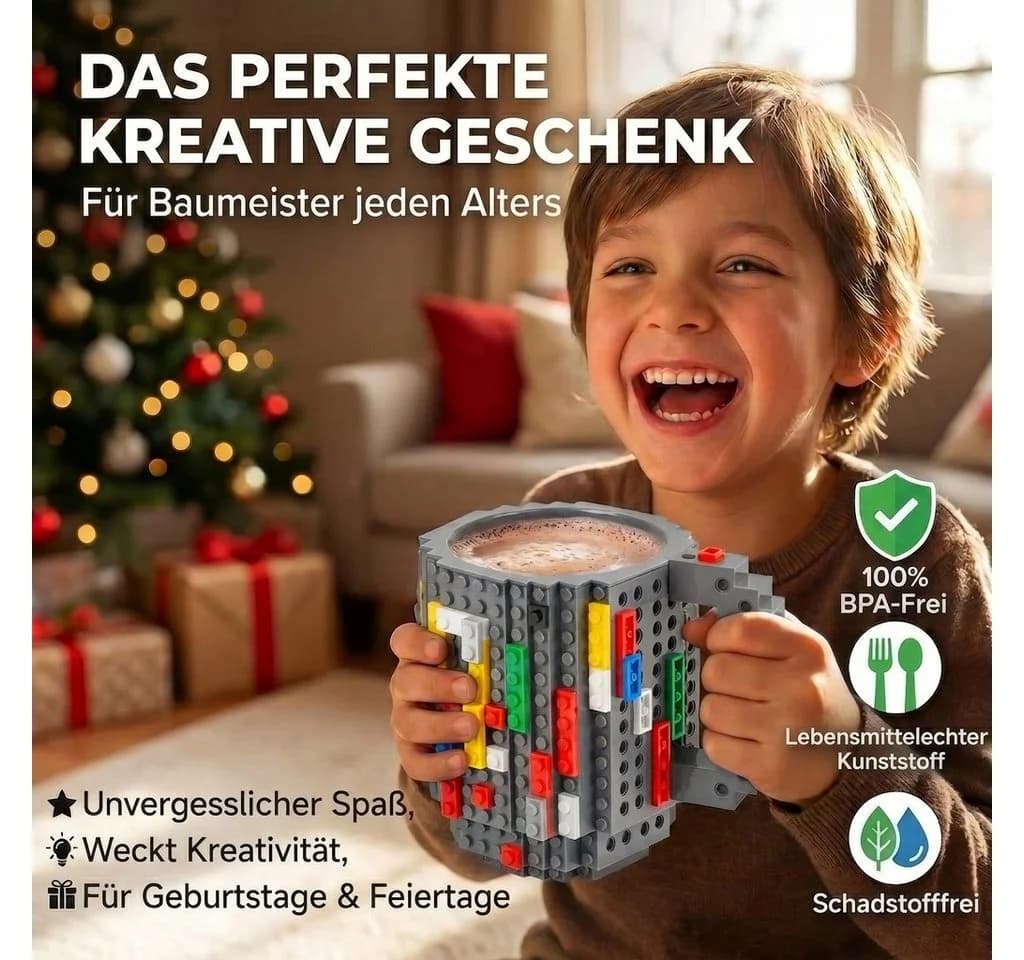 Goods+Gadgets Baustein Tasse 350ml grau LEGO-kompatibel