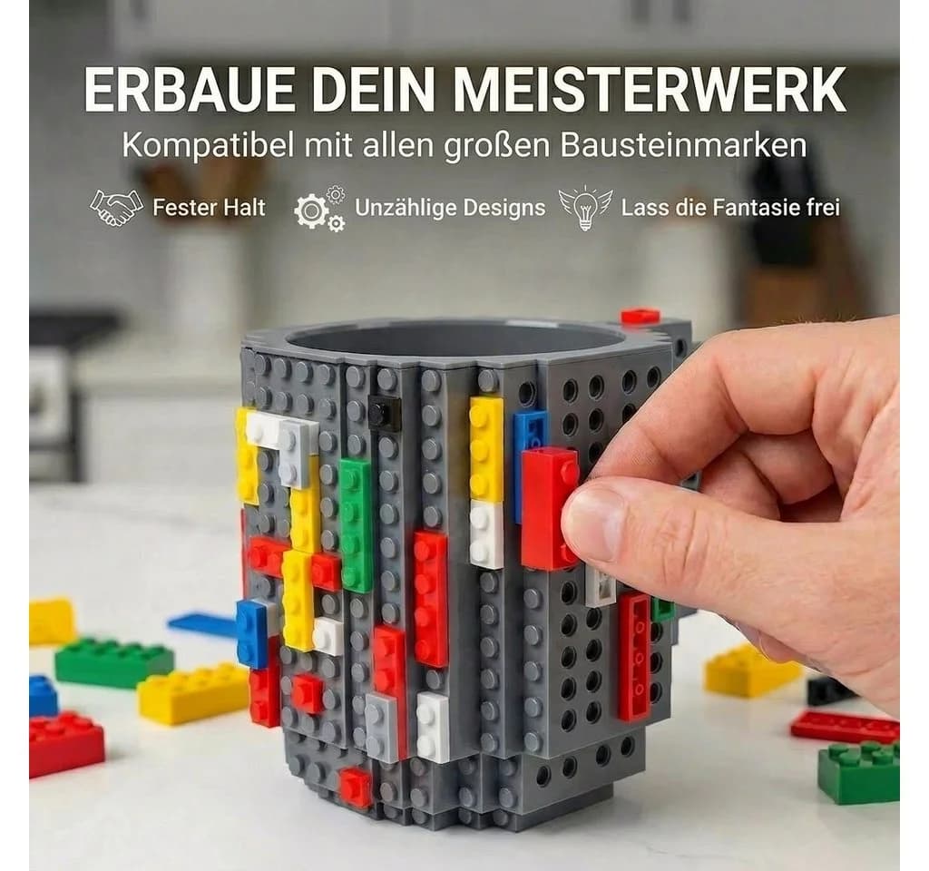 Goods+Gadgets Baustein Tasse 350ml grau LEGO-kompatibel - Bild 3