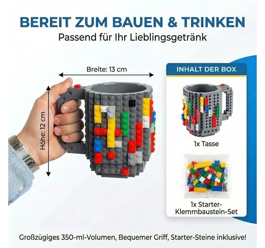 Goods+Gadgets Baustein Tasse 350ml grau LEGO-kompatibel - Bild 5