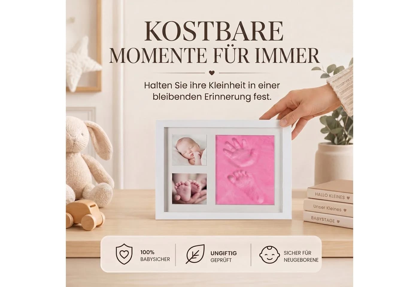 all Kids United Baby-Abdruckrahmen Set – Hand- & Fußabdruck mit Holzrahmen