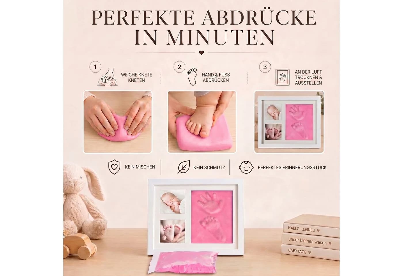 all Kids United Baby-Abdruckrahmen Set – Hand- & Fußabdruck mit Holzrahmen - Bild 4
