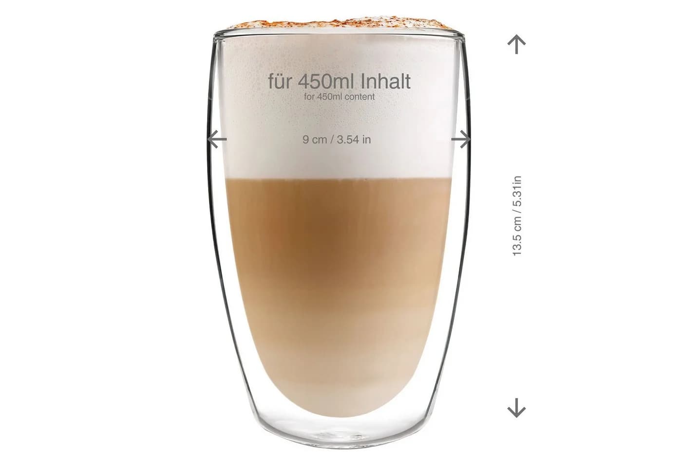 Dimono Doppelwandiges Latte-Macchiato-Glas 450ml 2er Set Transparent - Bild 3