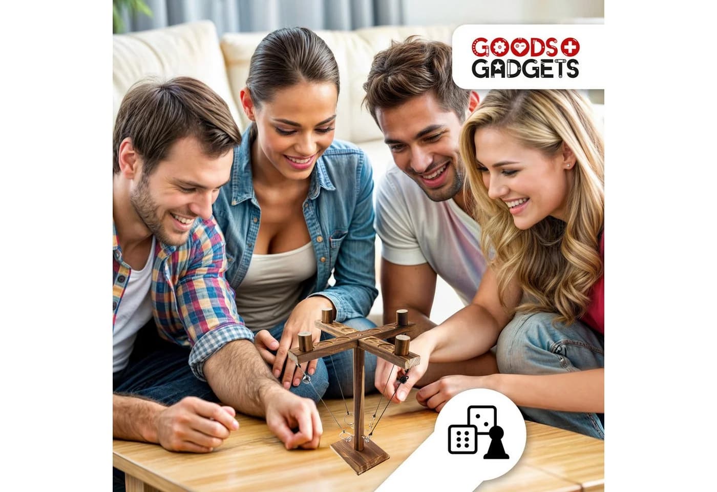 Goods+Gadgets Holz Ringwurf Spiel – Aktion Hakenspiel für 2 Spieler, Ringwurfspiel Deluxe, Ring Toss Hook Battle-Game - Bild 3