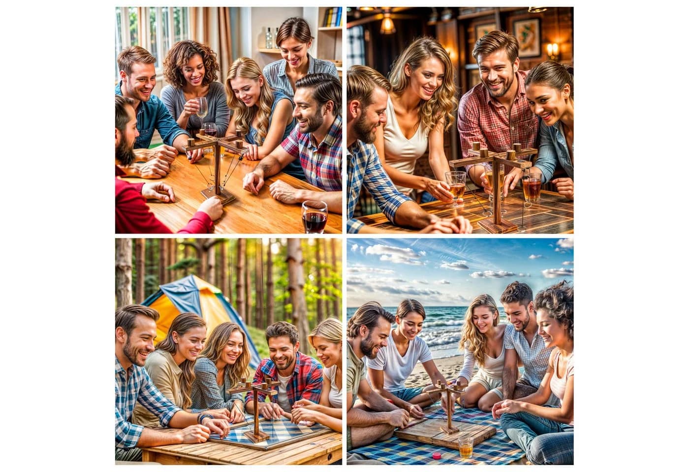 Goods+Gadgets Holz Ringwurf Spiel – Aktion Hakenspiel für 2 Spieler, Ringwurfspiel Deluxe, Ring Toss Hook Battle-Game - Bild 4