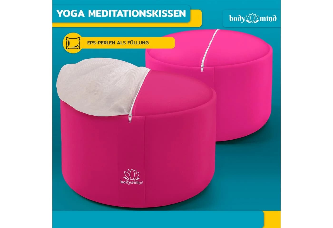 Body & Mind Meditationskissen Rosa Rundes Yogakissen EPS-Perlen - Bild 4