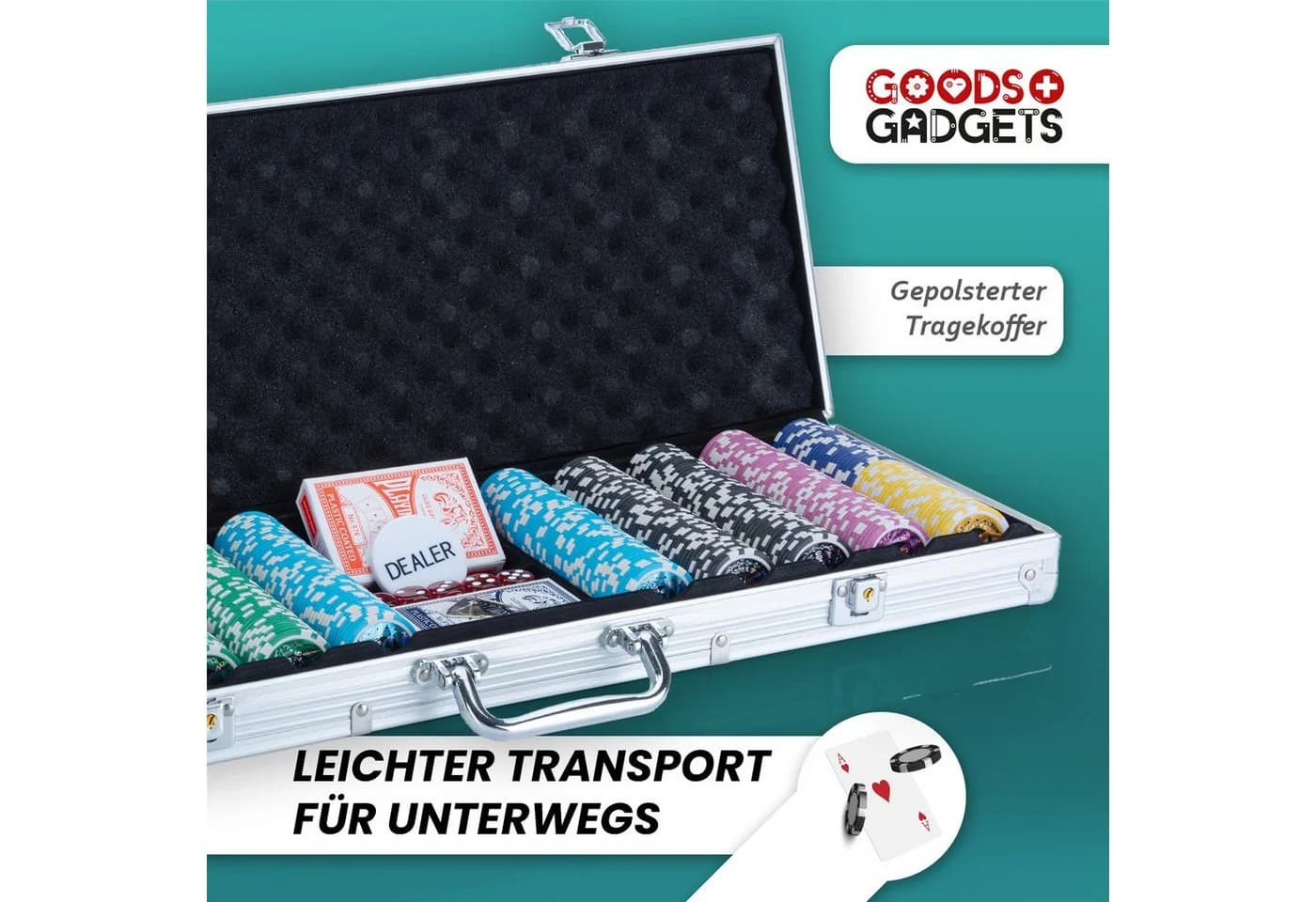 Goods+Gadgets Profi Poker Set – Pokerkoffer mit 300–500 Chips Zuhause - Bild 4