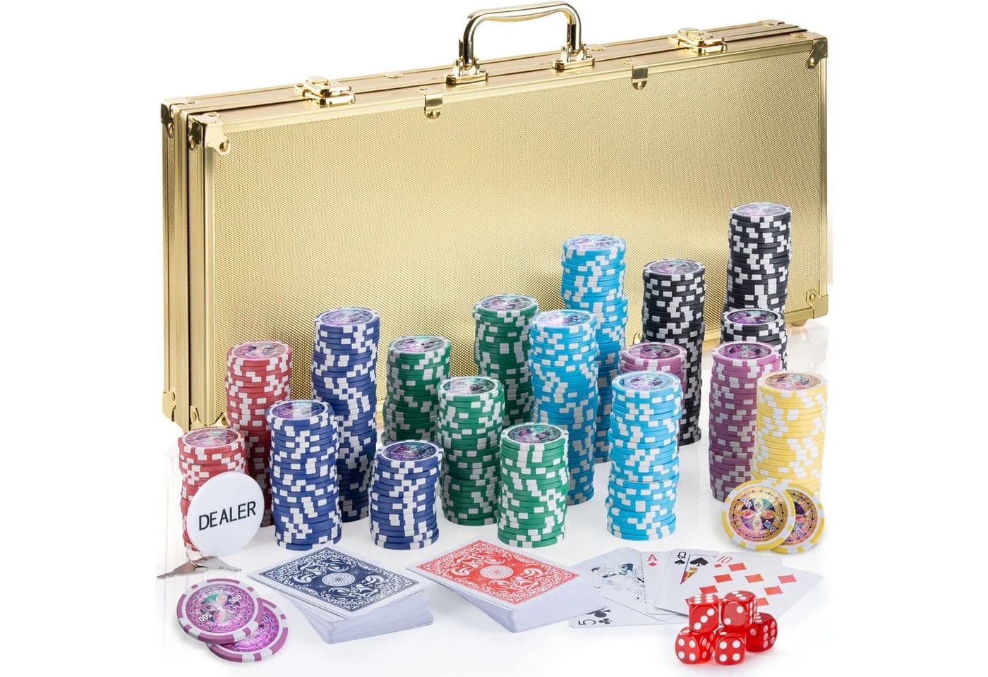 Goods+Gadgets Profi Poker Set mit 300-500 Chips und Koffer Gold - Bild 2