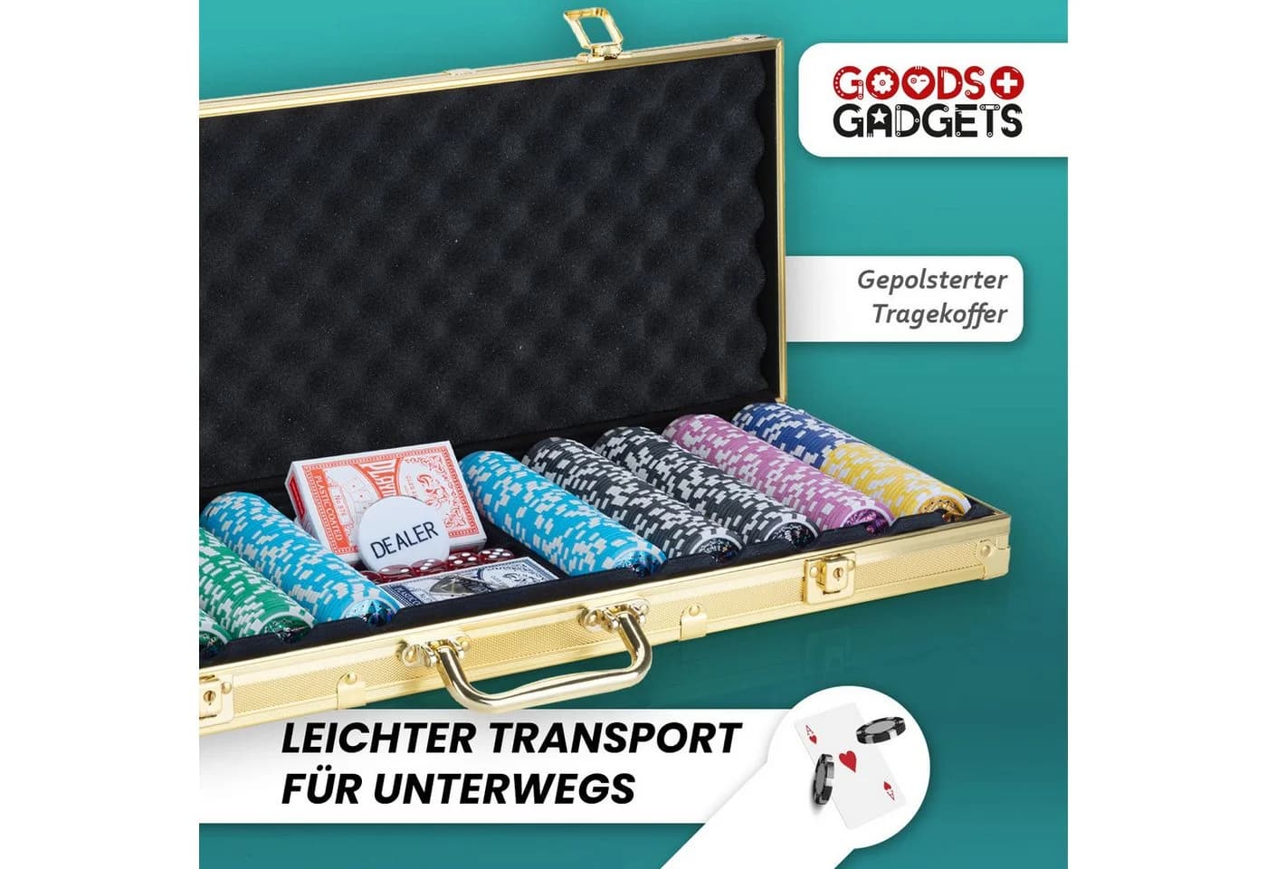 Goods+Gadgets Profi Poker Set mit 300-500 Chips und Koffer Gold - Bild 4
