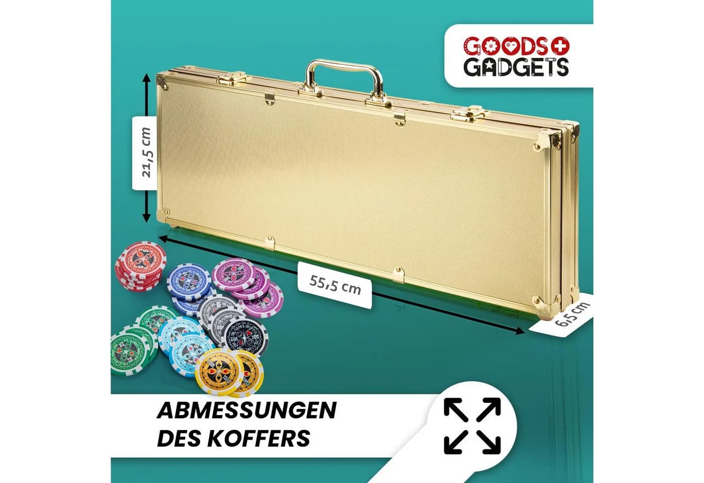 Goods+Gadgets Profi Poker Set mit 300-500 Chips und Koffer Gold - Bild 5
