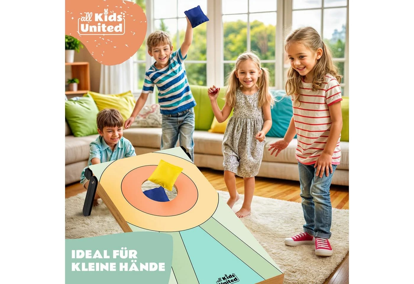 all Kids United Mini Cornhole Spiel Bunt - Tragbares Wurfspiel Set für Kinder
