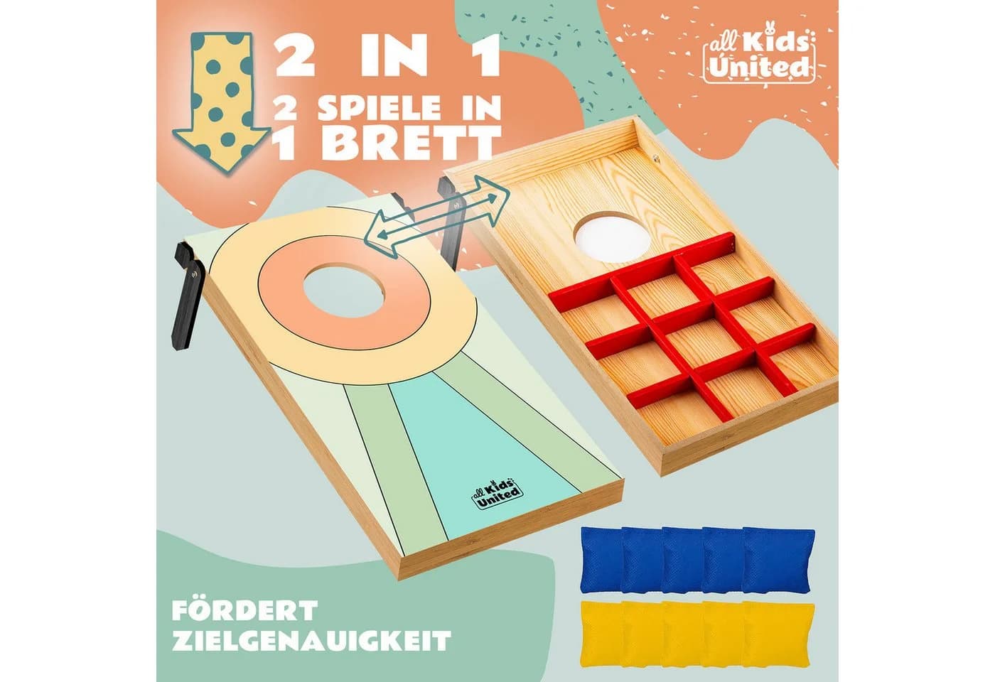 all Kids United Mini Cornhole Spiel Bunt - Tragbares Wurfspiel Set für Kinder - Bild 3