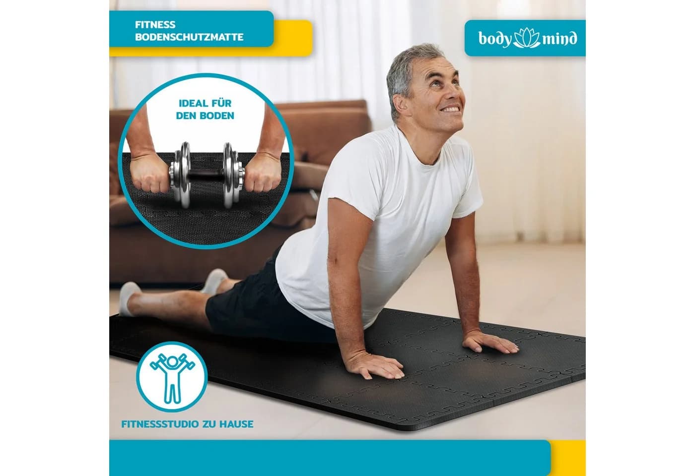 Body & Mind Bodenschutzmatte XXL 54-teilig Schwarz EVA-Schaum