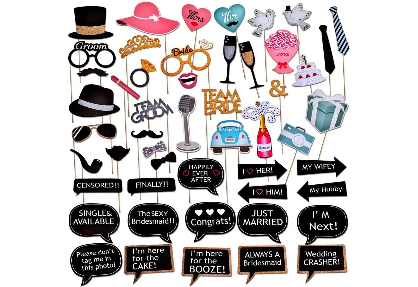 Goods+Gadgets Papier-Foto-Requisiten Set Hochzeit Selfie Sticks - Bild 2