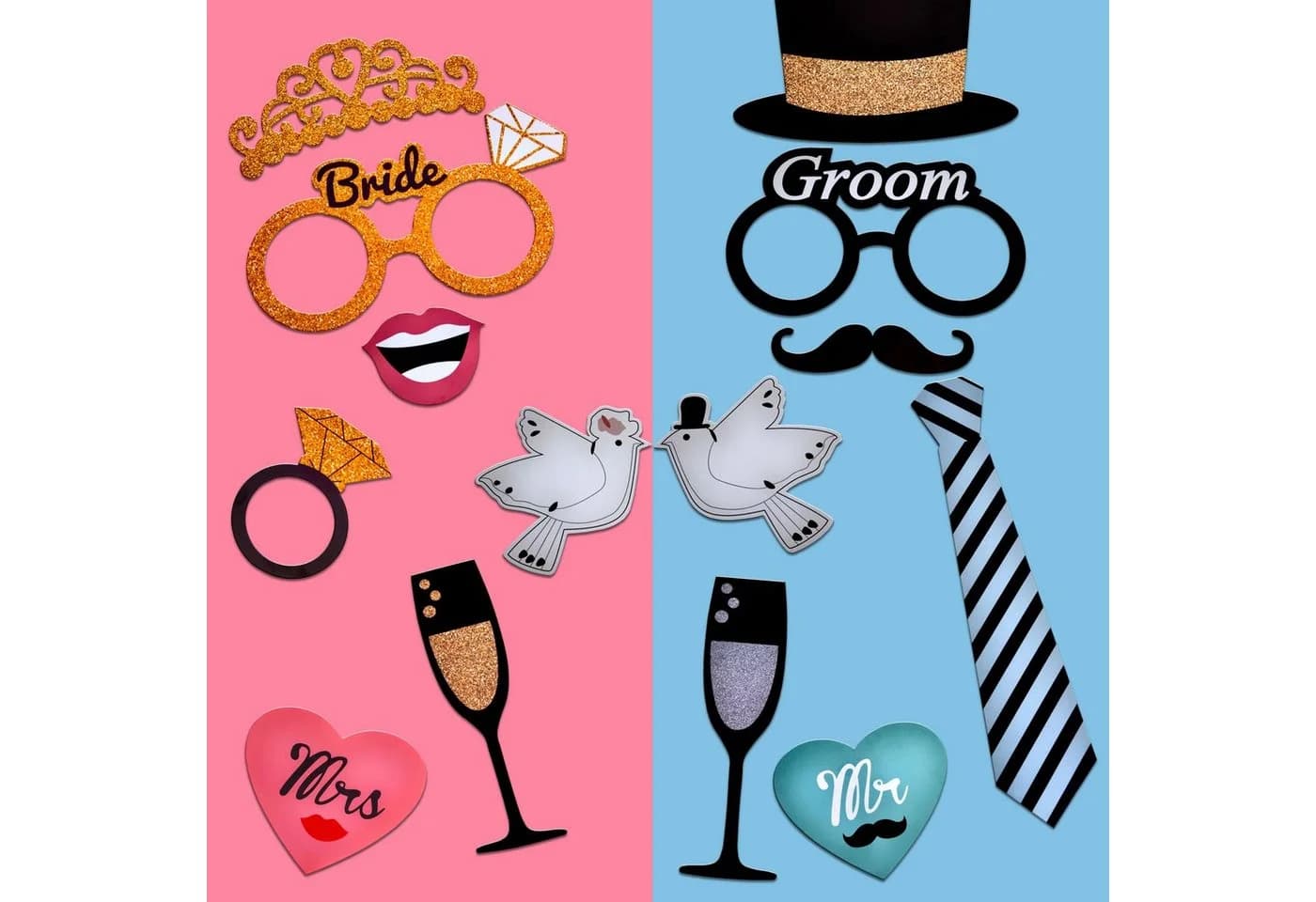 Goods+Gadgets Papier-Foto-Requisiten Set Hochzeit Selfie Sticks - Bild 5
