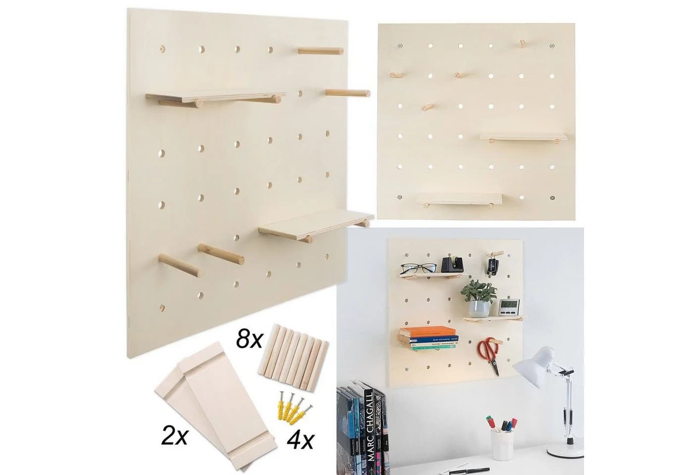 Goods+Gadgets Wandregal Pegboard Werkzeugwand Stecktafel Organizer FSC-Holz - Bild 3
