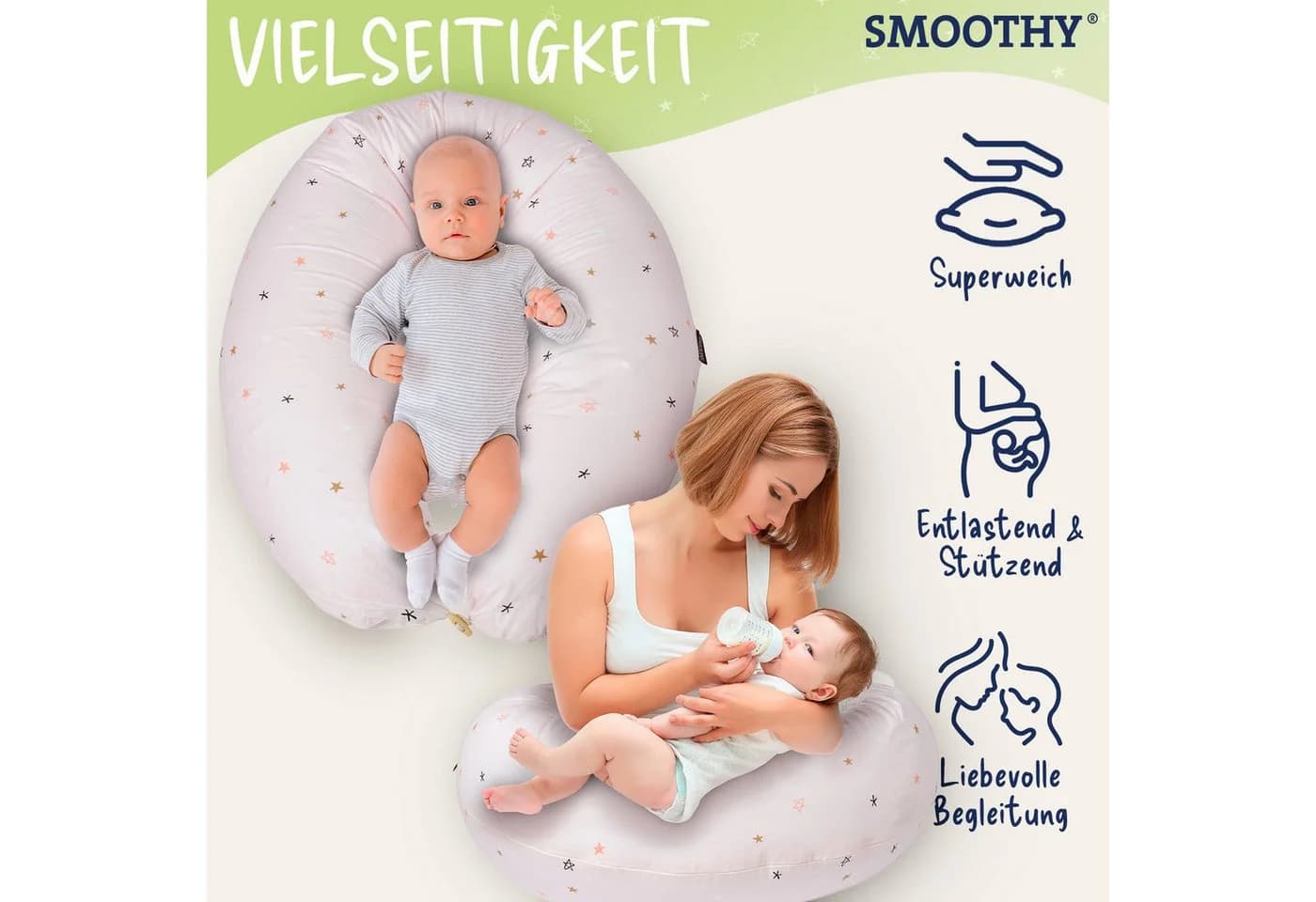 Smoothy Stillkissen Schwangerschafts- & Stillkissen – Seitenschläferkissen Rosa - Bild 3