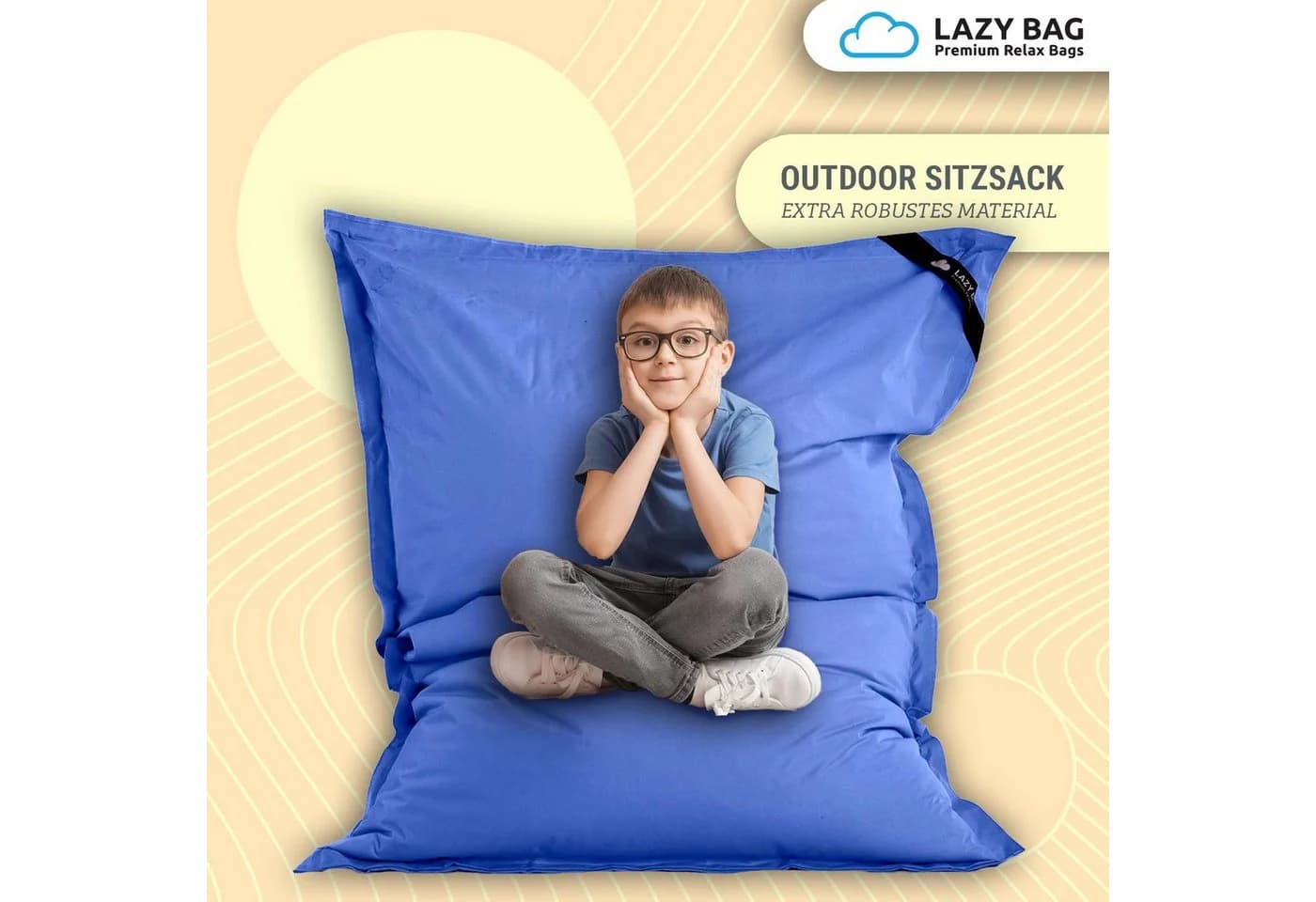 LazyBag Sitzsack XL 250 Liter Wasserfest Indoor Outdoor Blau - Bild 3