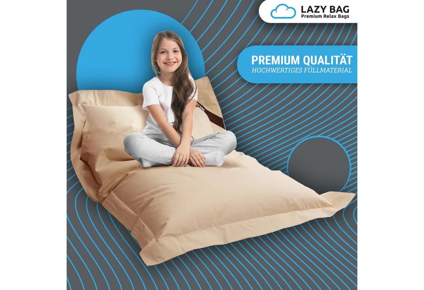 LazyBag Sitzsack XL 250 Liter Wasserfest Beige Indoor Outdoor - Bild 1