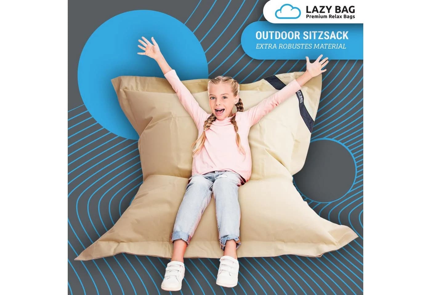 LazyBag Sitzsack XL 250 Liter Wasserfest Beige Indoor Outdoor - Bild 3
