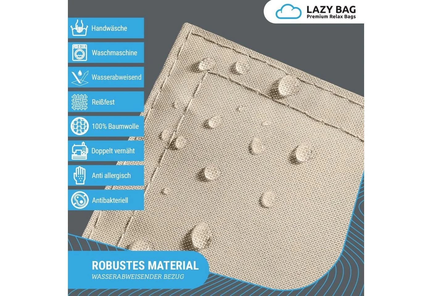 LazyBag Sitzsack XL 250 Liter Wasserfest Beige Indoor Outdoor - Bild 4