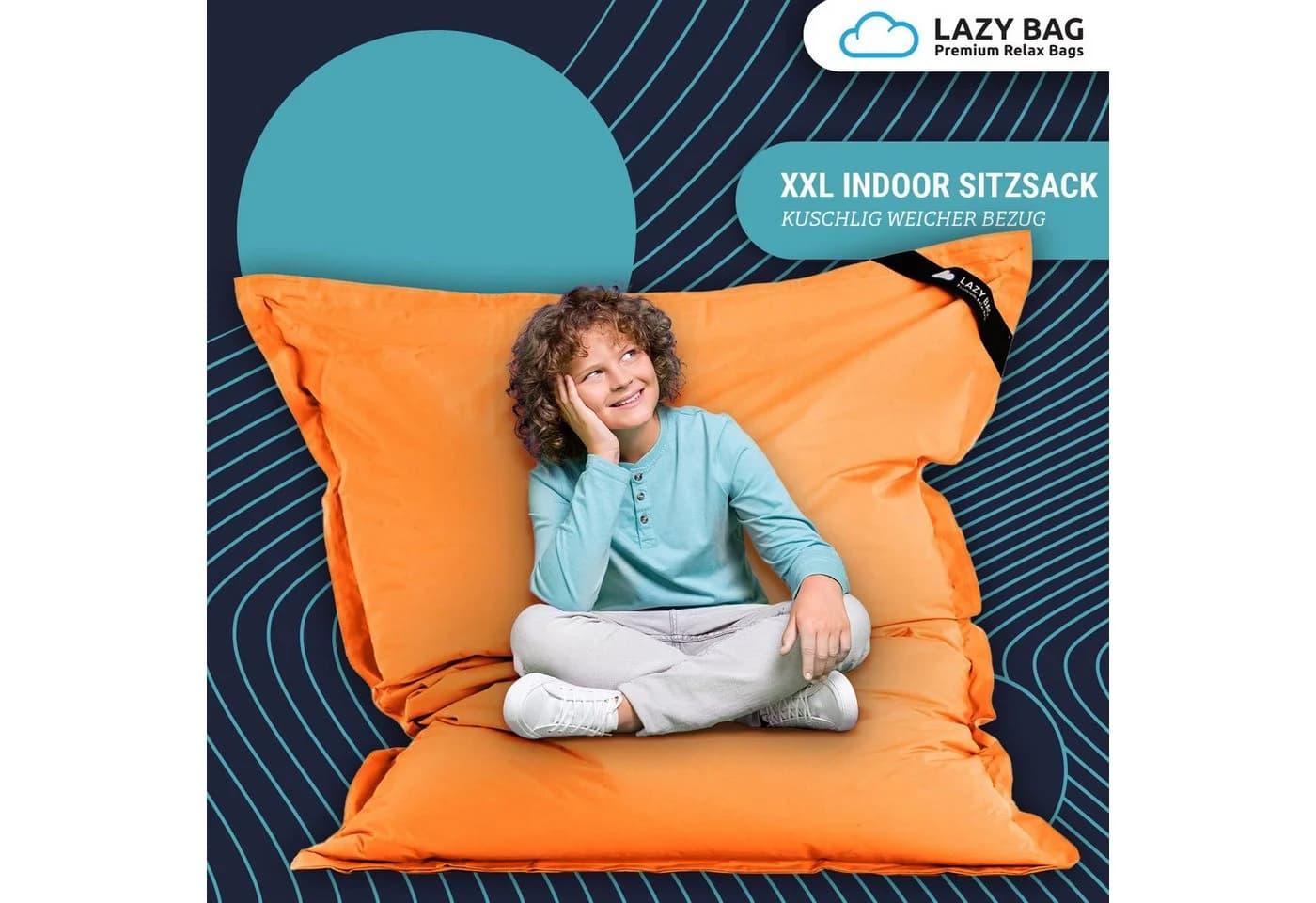 LazyBag Sitzsack XL 250 Liter Wasserfest Orange Indoor Outdoor - Bild 3