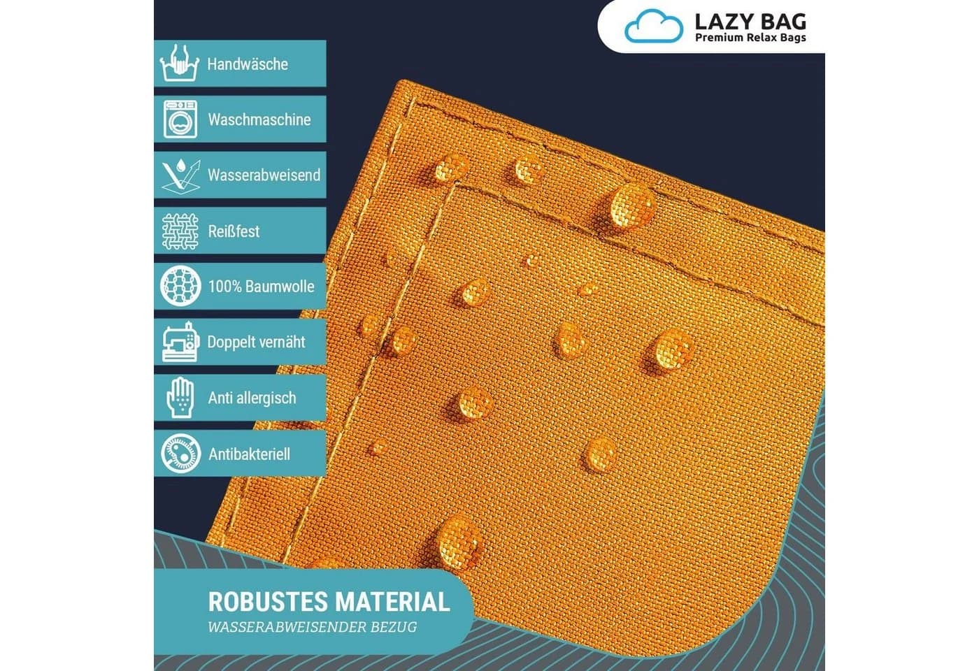 LazyBag Sitzsack XL 250 Liter Wasserfest Orange Indoor Outdoor - Bild 4