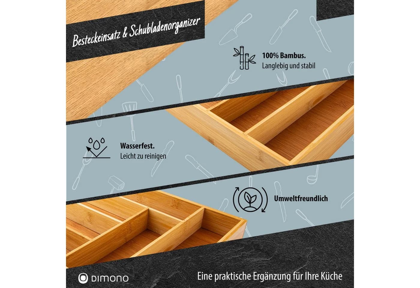 Dimono Flexibler Besteckeinsatz – Ausziehbarer Schubladen-Organizer - Bild 3