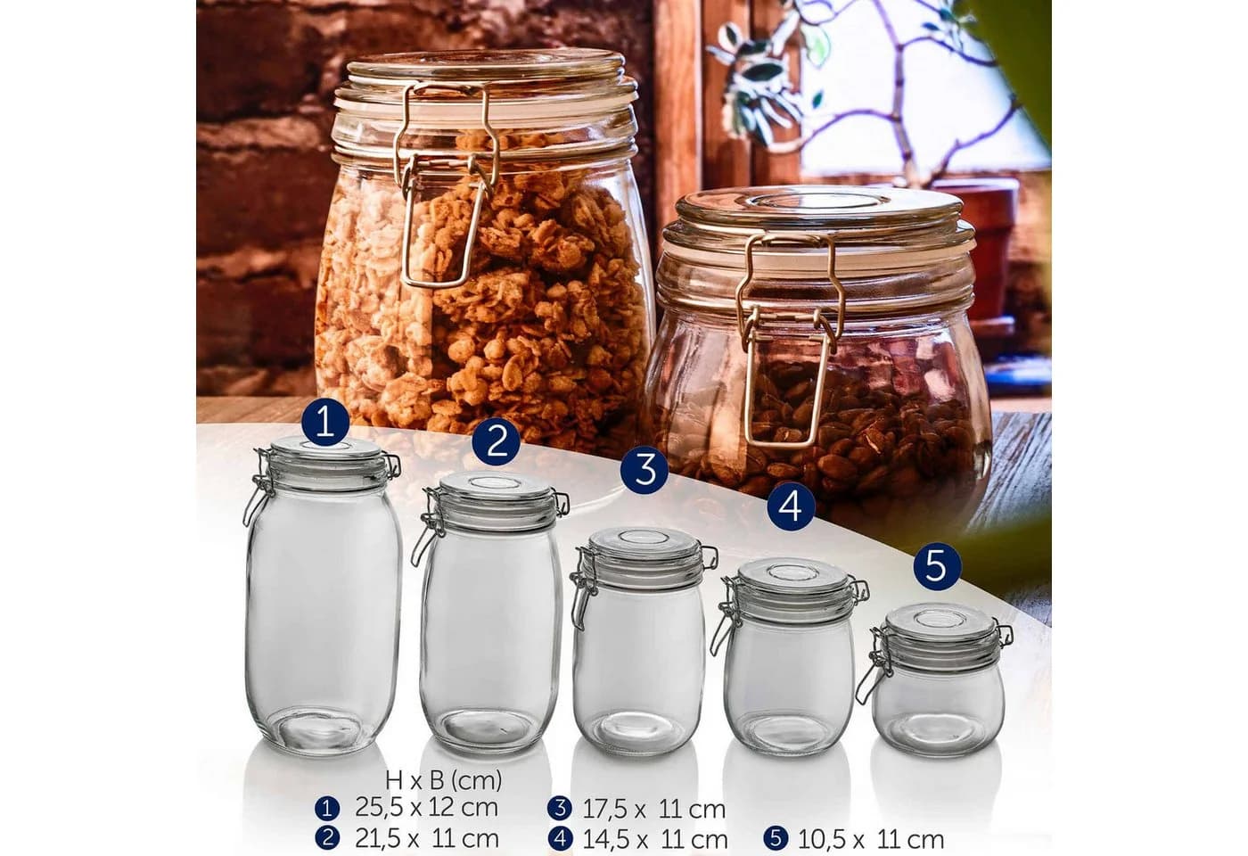 Dimono Einmachglas Set 5er mit Bügelverschluss Borosilikatglas - Bild 3