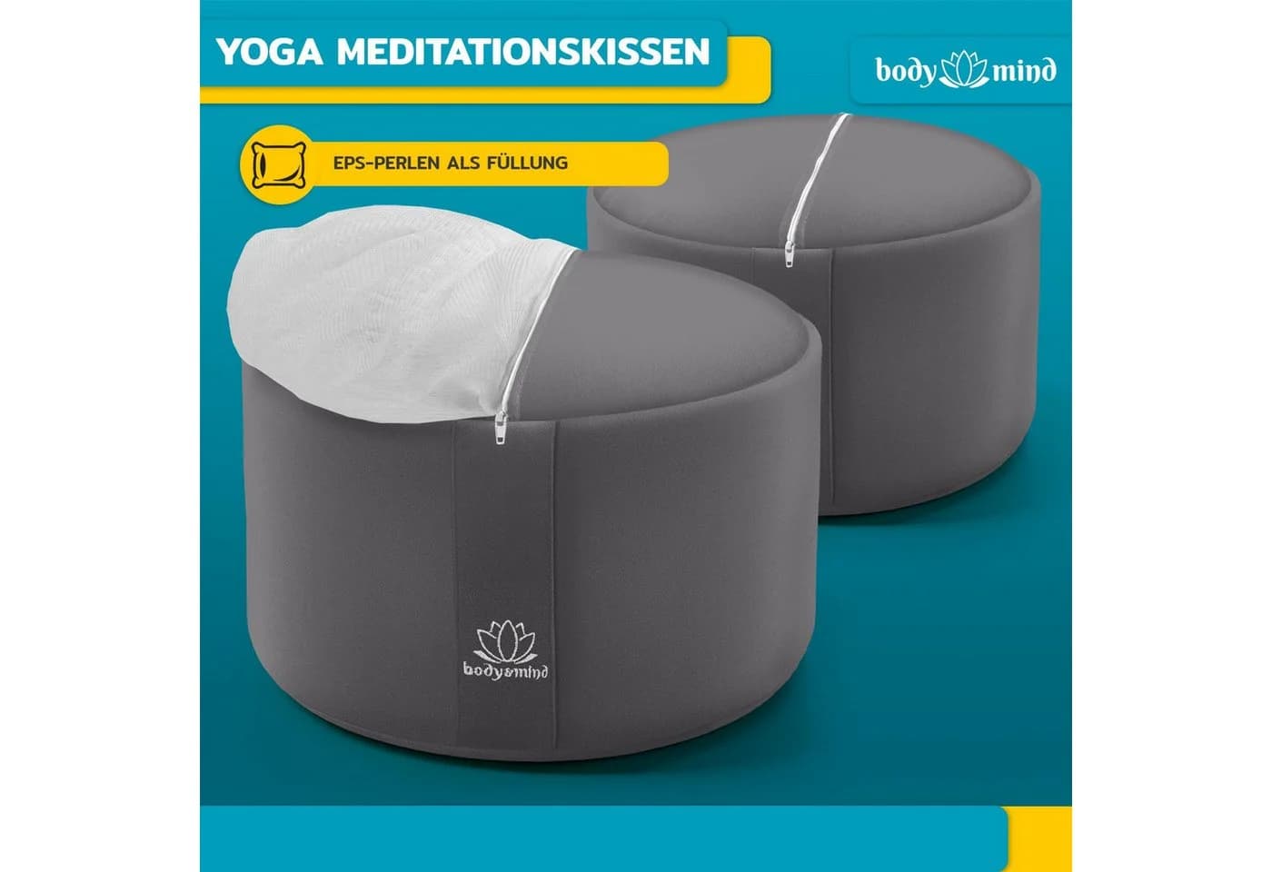 Body & Mind Meditationskissen Grau Rundes Yogakissen - Bild 5
