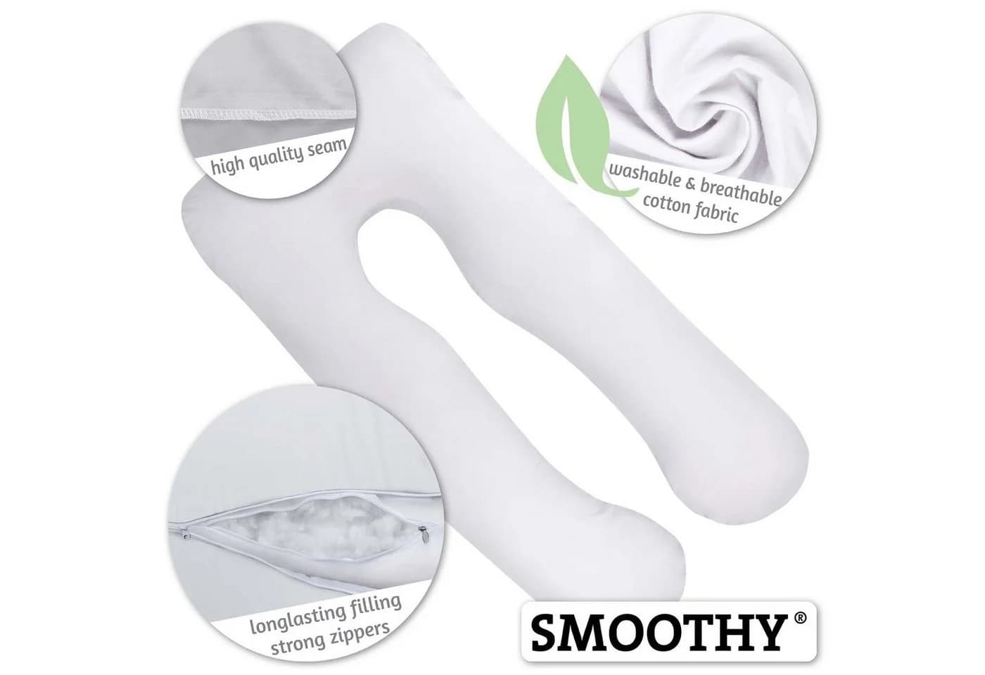 Smoothy Stillkissen U-Form Weiß Baumwolle