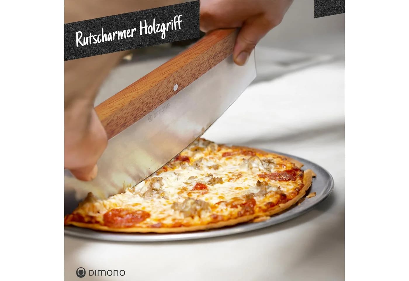 DIMONO Profi Pizzamesser mit Holzgriff – Edelstahl Pizzaschneider - Bild 4