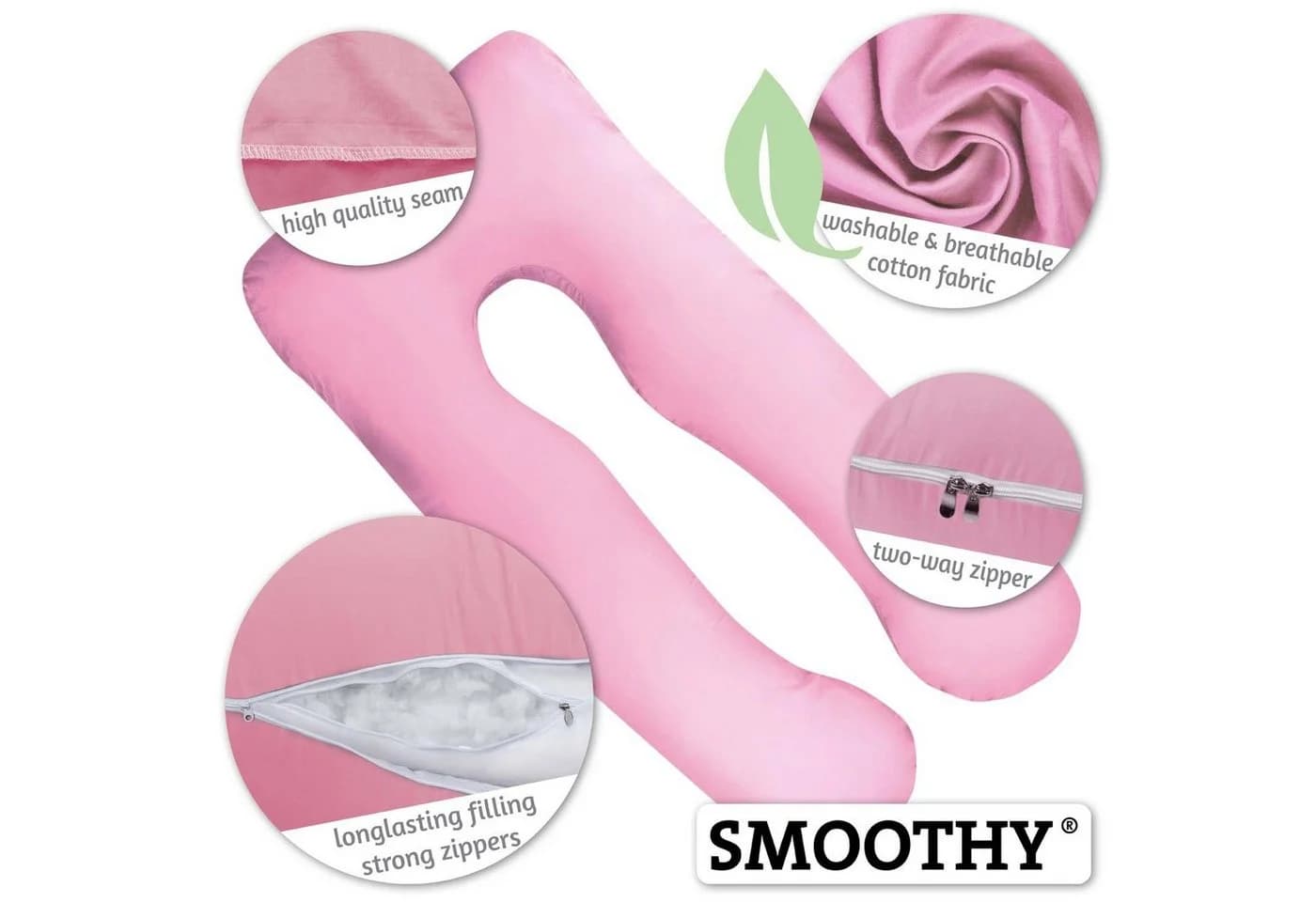 Smoothy Stillkissen U-Form Rosa Baumwolle