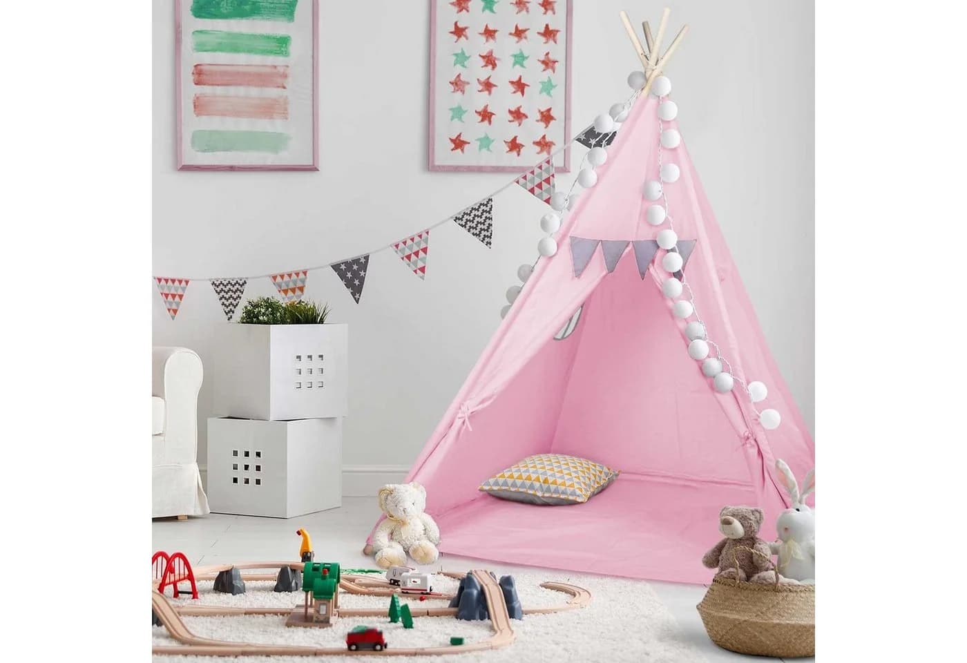 all Kids United Tipi-Zelt Rosa mit Fenster und Tür