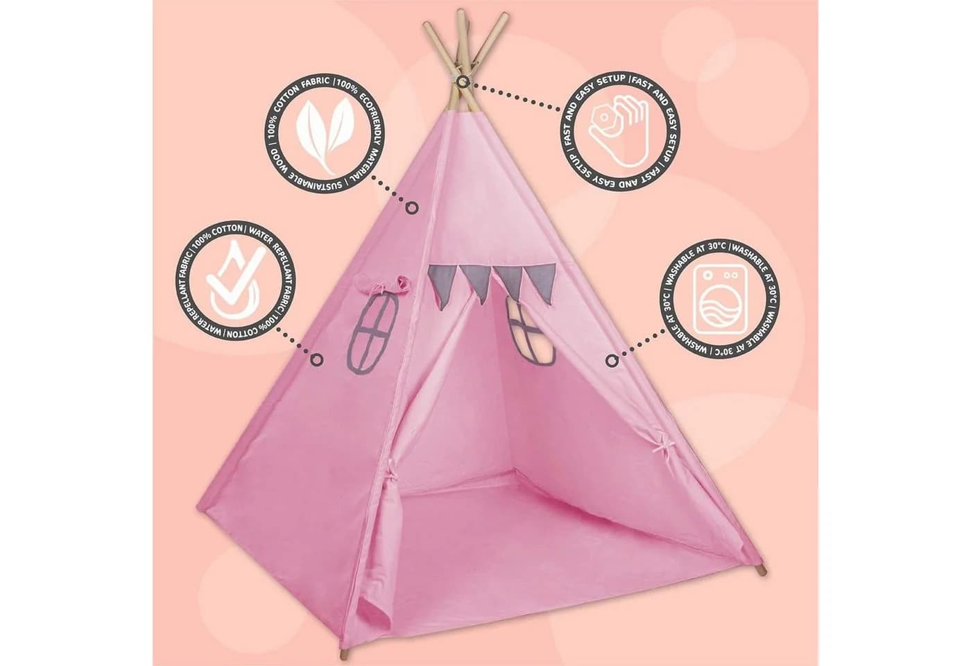 all Kids United Tipi-Zelt Rosa mit Fenster und Tür - Bild 4