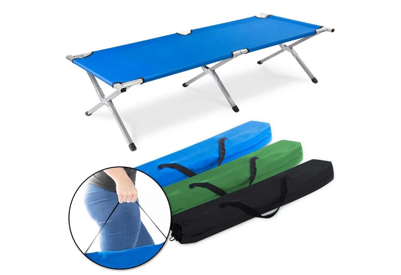 Goods+Gadgets Aluminium-Feldbett Faltbar Camping Gästebett Silber/Schwarz